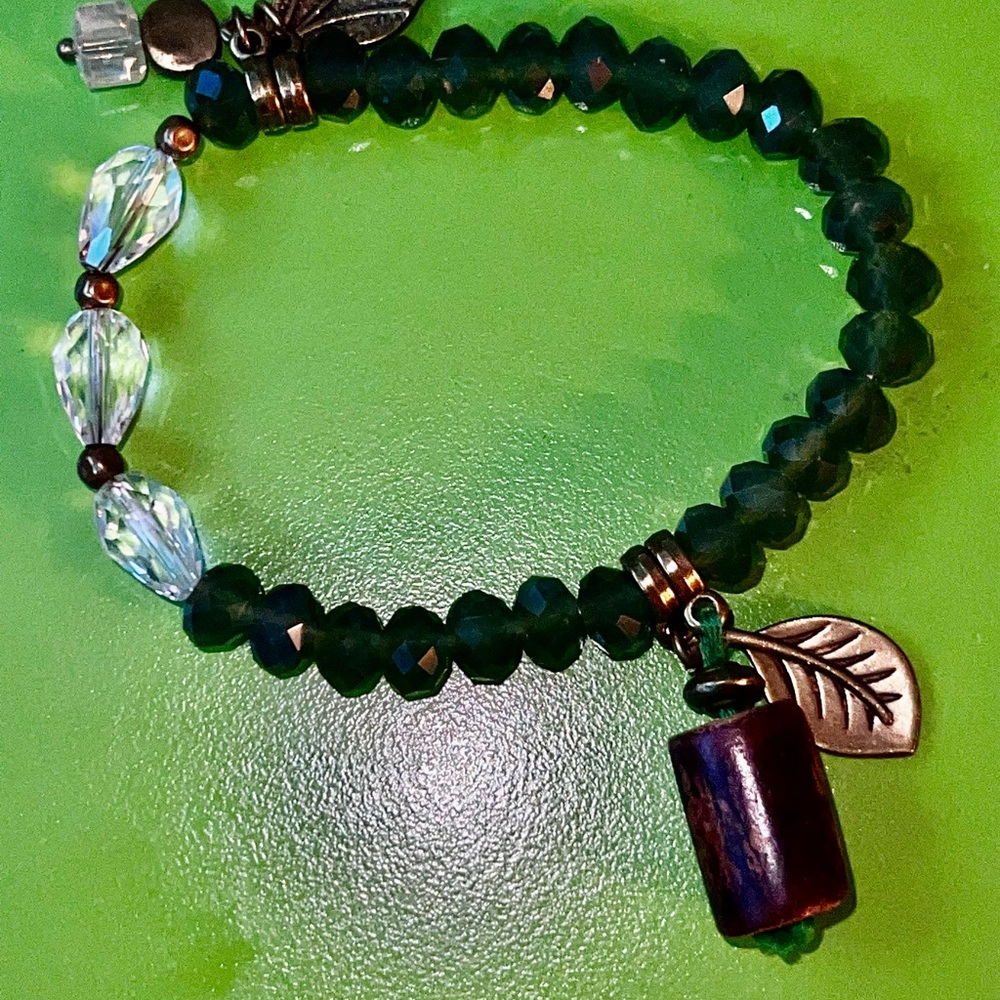 bead stretch bracelet beachy boho faceted glass stone charm stackable set 4 - Picture 5 of 16